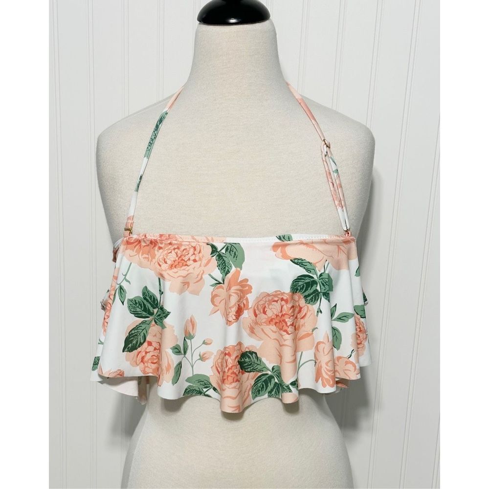 Show Me Your Mumu Mermaid Bondi Floral Ruffle Bikini Top Swimwear White Medium‎